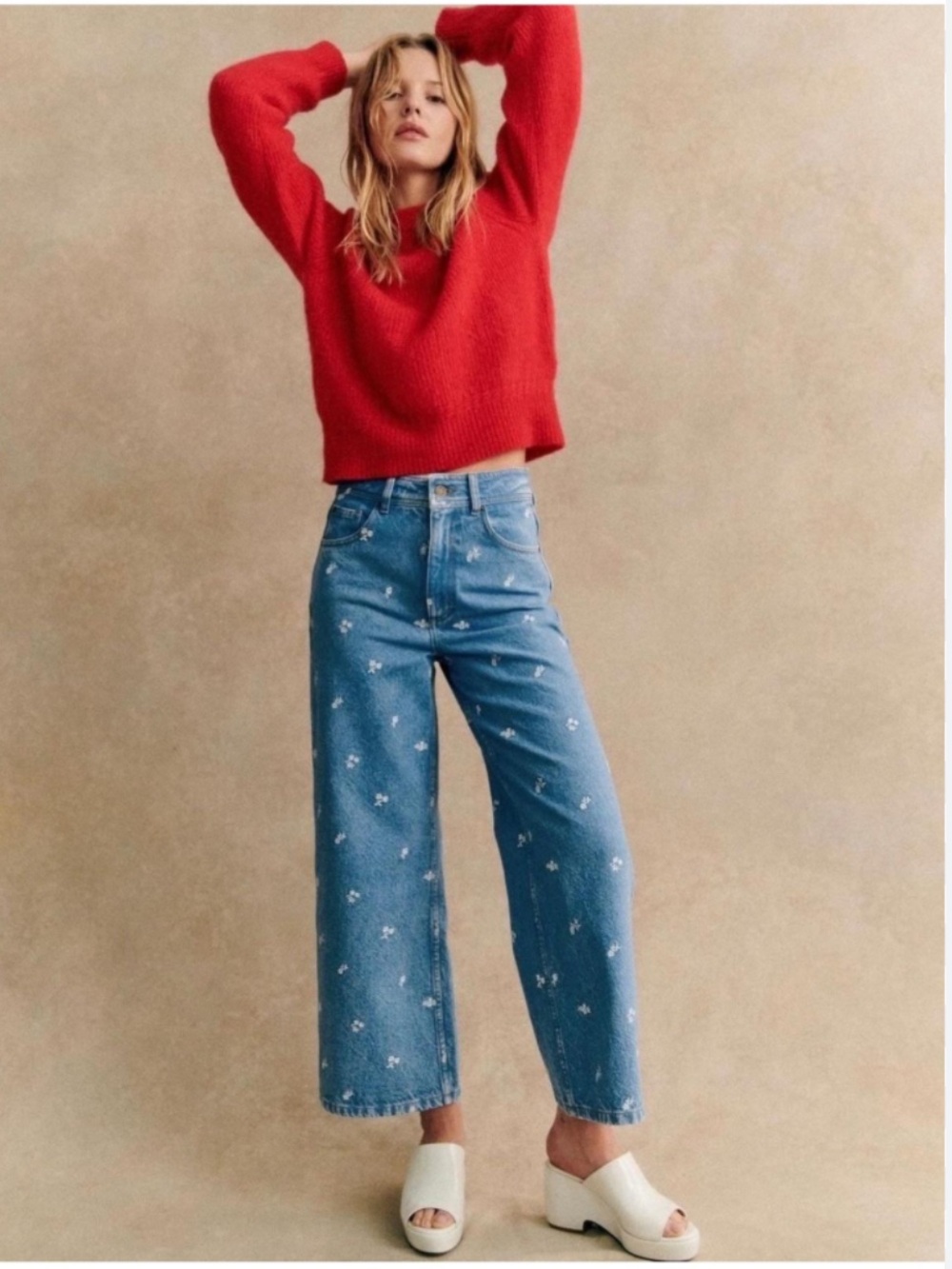 Sezane Light Blue Embroidered Wide Leg Jeans - Picture 4 of 8